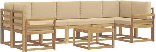 vidaXL Outdoor-Sofagarnitur aus Akazienholz, 6-teiliges L-Shape Gartenmöbel-Set mit Polstern in Beige, Braun oder Weiß - Bild 1