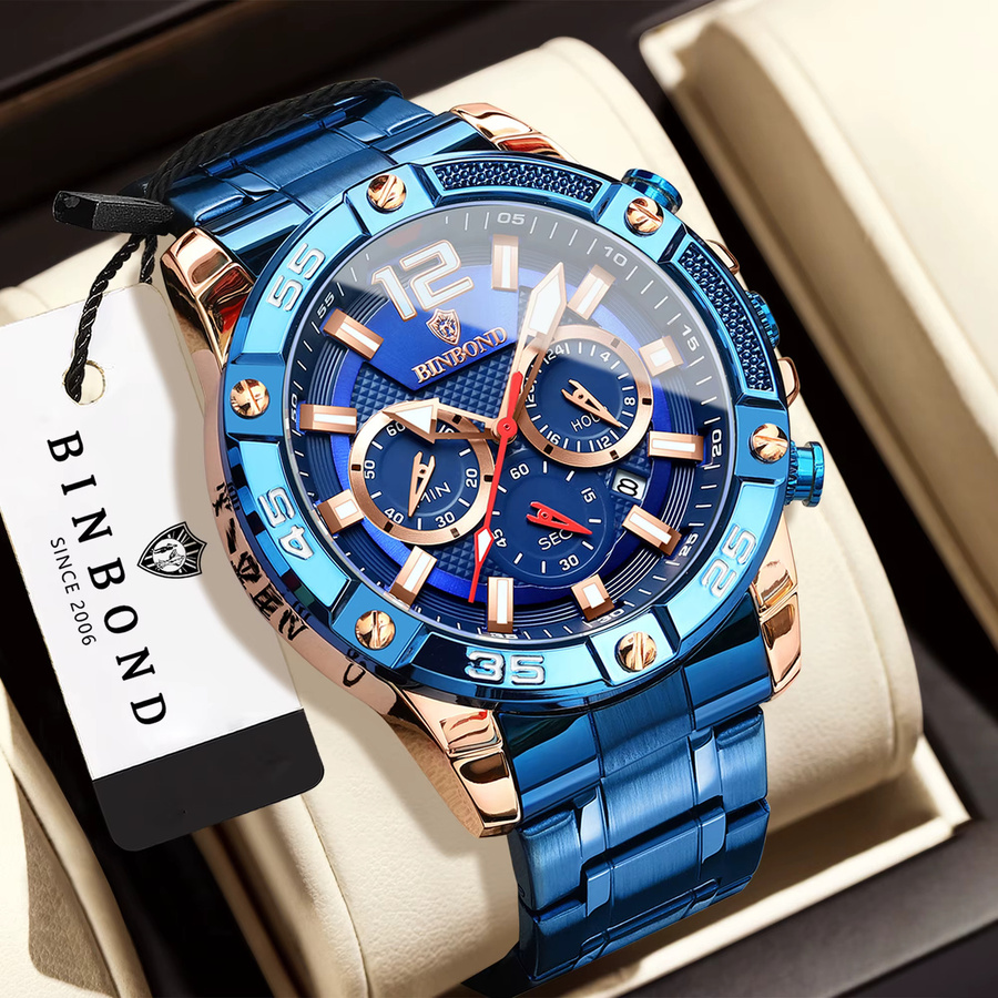 BINBOND Armbanduhr Edelstahl, Quarz, Blau, Bicolor, Herren - Bild 2