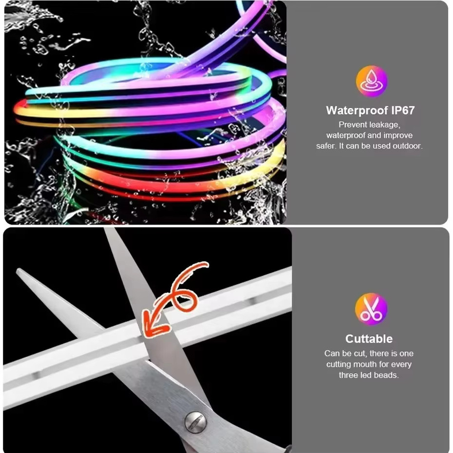 KcoiiFun RGB-IC Neon-LED-Streifenlicht aus Silikon mit Musiksynchronisierung und Dreamcolor Chasing-Effekt, Multicolour, DC24V - Bild 3