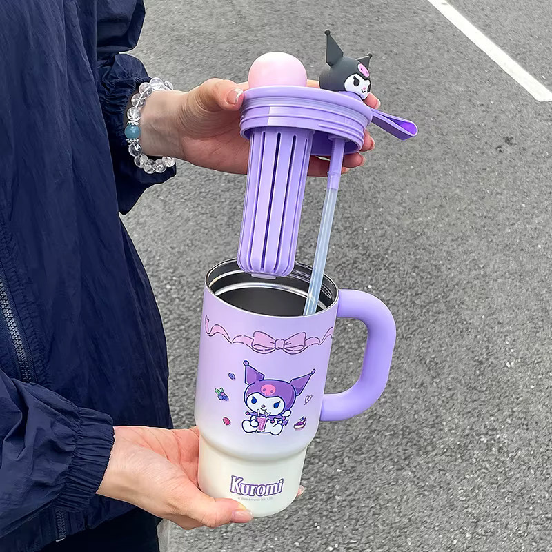 Sanrio Cartoon-Auto-Thermoskanne aus Edelstahl mit Strohhalm und Tee-Fach, 700 ml, Blau oder Lila - Bild 2