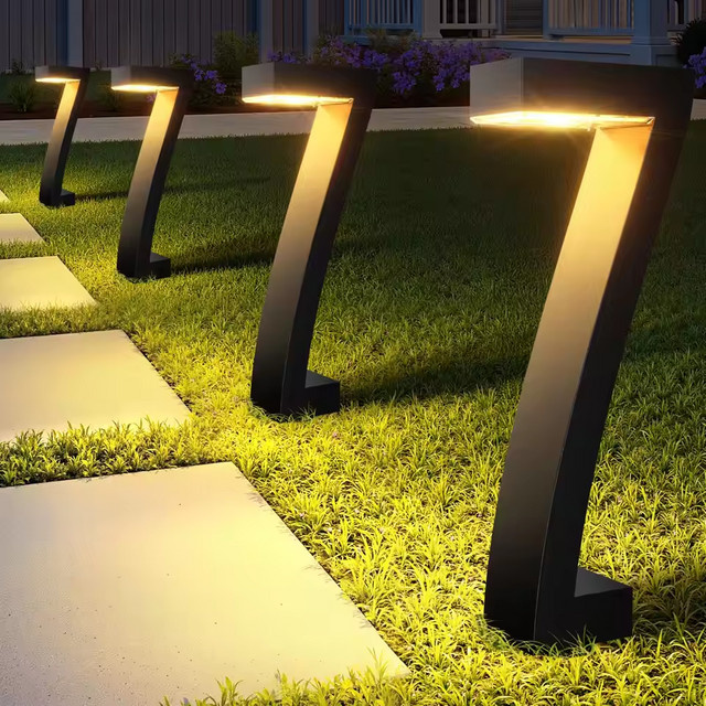 LINYILIGHT Solar-Rasenleuchten LED Gartenbeleuchtung Schwarz Warmweiß - Bild 1