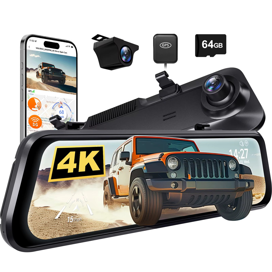 Wolfbox G850 Pro Dash Cam Set mit 4K UHD Front- und 1080P Rückkamera, WiFi, GPS und ADAS, Schwarz - Bild 5