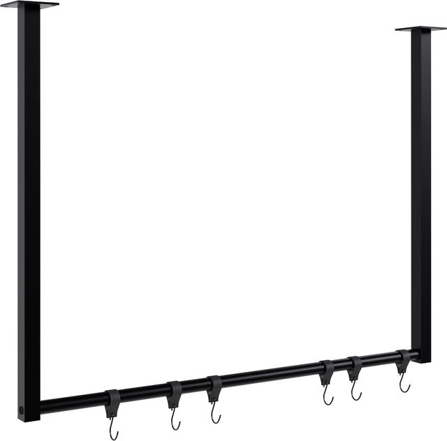 CLP Kleiderstange Fenton mit 6 Kleiderhaken, Garderobenstange aus Metall für Deckenmontage, Schwarz Matt - Bild 1