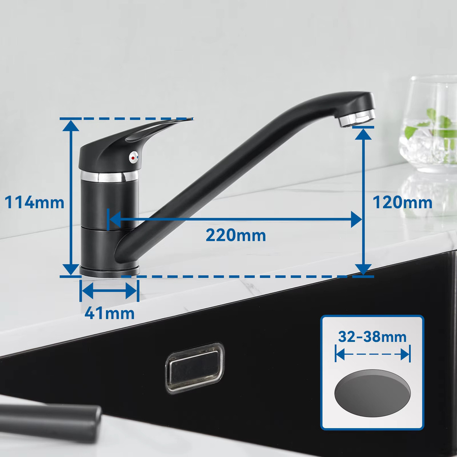 CECIPA max Küchenarmatur in Mattschwarz mit Schräg-Design, Einhandmischer aus Messing für Küche und Bad, 360 Grad drehbarer Schwenkauslauf - Bild 5