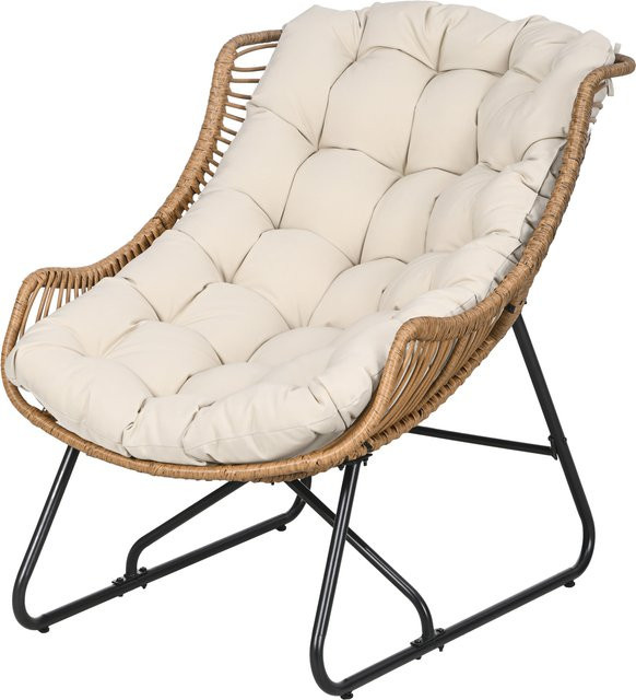 Outsunny Rattansessel für Garten, Balkon und Terrasse in Beige mit Sitzkissen, B/T/H: 75 x 101 x 90 cm - Bild 1
