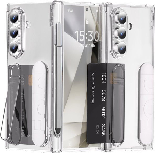 Samsung Galaxy Z Fold 8Ultra 7 6 5 4 Schutzhülle mit Armband, Scharnier-Kartenfach, Stiftschlitz und S Pen Displayschutzfolie in Schwarz und Transparent - Bild 1