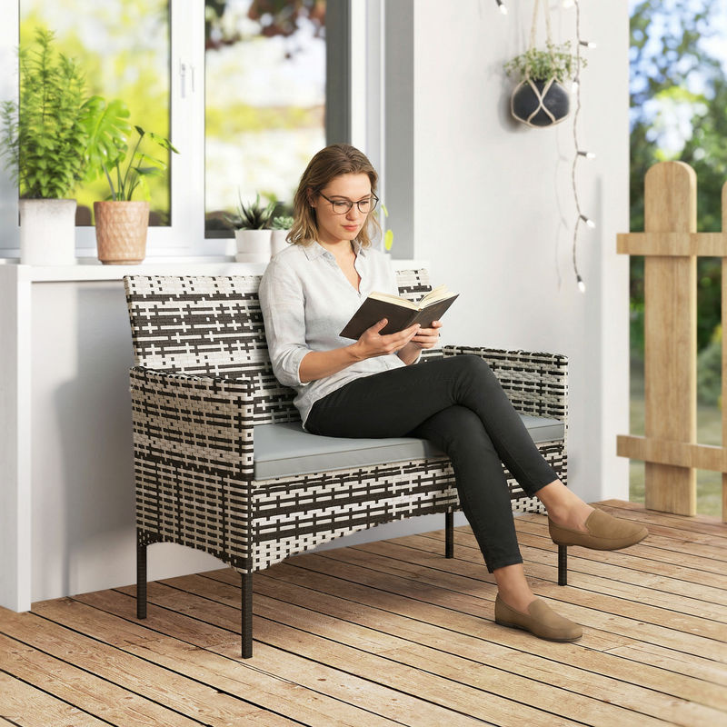 Outsunny Gartensofa 2-Sitzer aus Poly Rattan mit Kissen in Hellgrau - Bild 2