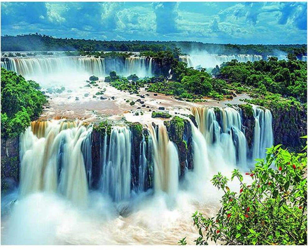 FIYO 5D Diamantgemälde Landschaft Wasserfall, Rund, Mehrfarbig, B/H: 20 x 30 cm - Bild 1
