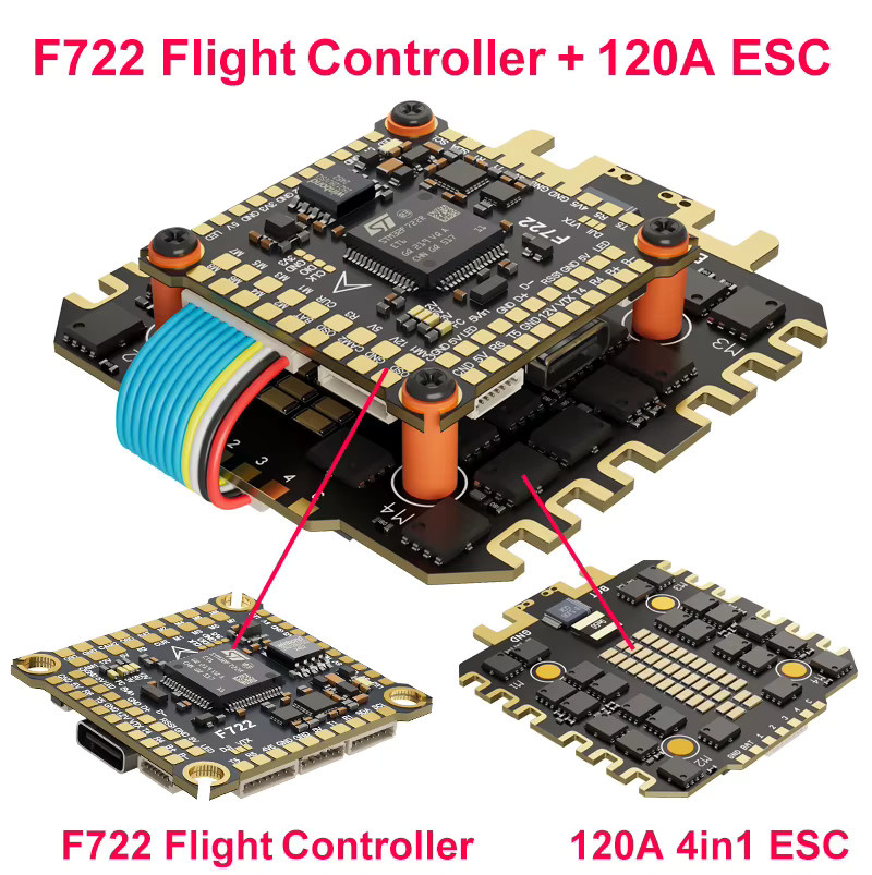 JIJIEFPV F722 12S 120A FPV Stack Flugcontroller für 13 15 18 Zoll Drohnenrahmen, Schwarz - Bild 2