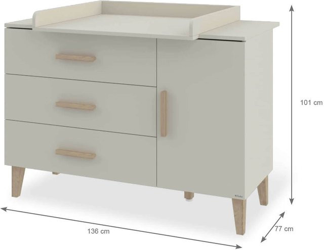 Pinolino Wickelkommode Tami extrabreit in Beige mit Eichenholz und Soft-Close-Schubladen, B/T/H: 136 x 77 x 101 cm - Bild 1