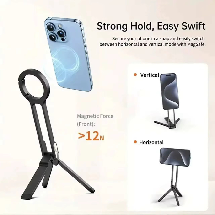 Magnetisches Smartphone-Stativ mit Karabiner-Halterung und dualseitiger Einstellung in Schwarz für iPhone und Samsung, tragbarer Outdoor-Griff aus Legierung - Bild 3