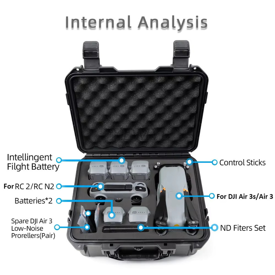 DJI Tragbares Hard Case für DJI Air 3 und DJI Air 3S mit Schutz für DJI RC 2, RC N2 und RC N3 Controller in Schwarz - Bild 3