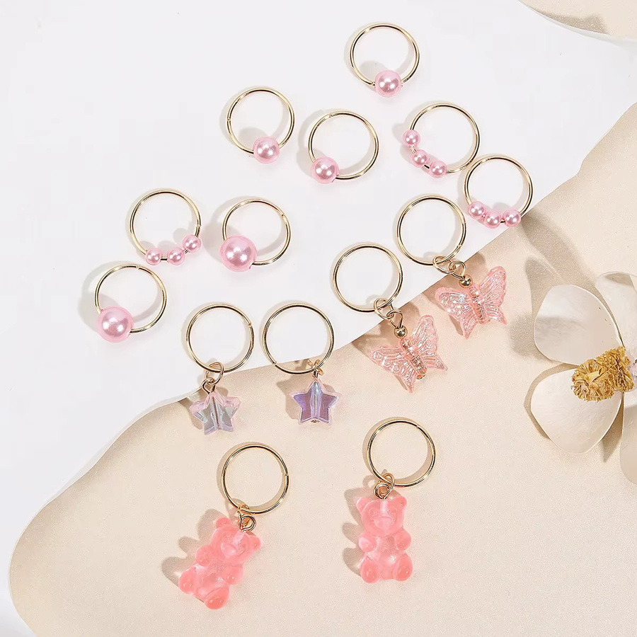 Haarringe Kinder, rosa Perle, Stern, Bär und Schmetterling, Mädchen - Bild 3