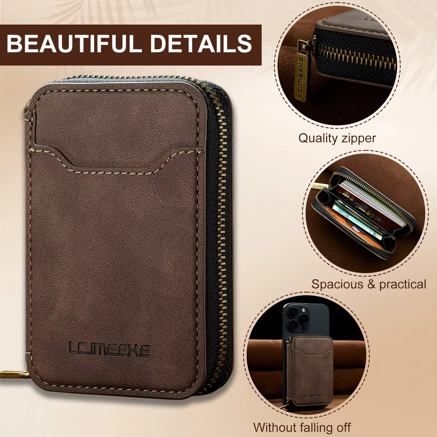 Magnetische Leder-Handytasche mit Reißverschluss und Kartensteckplatz für iPhone 17, Samsung Galaxy, Google und Xiaomi in Schwarz - Bild 5
