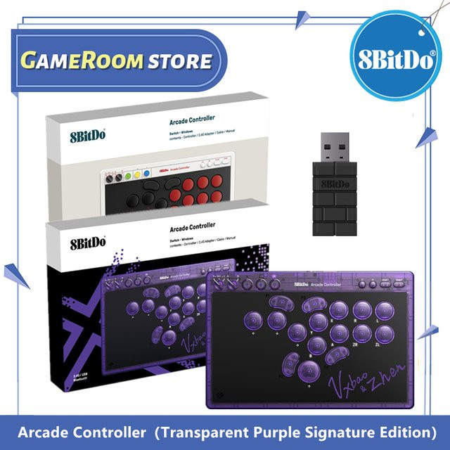 8BitDo Arcade-Controller Signature Edition Transparent Purple für Nintendo Switch und Windows mit Bluetooth und 2.4G - Bild 1