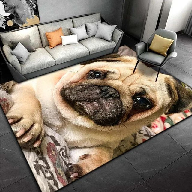 Rutschfester Mops Hund Cartoon Teppich von Lodestar in Mehrfarbig, Waschbar, B/T: 60 x 40 cm - Bild 1