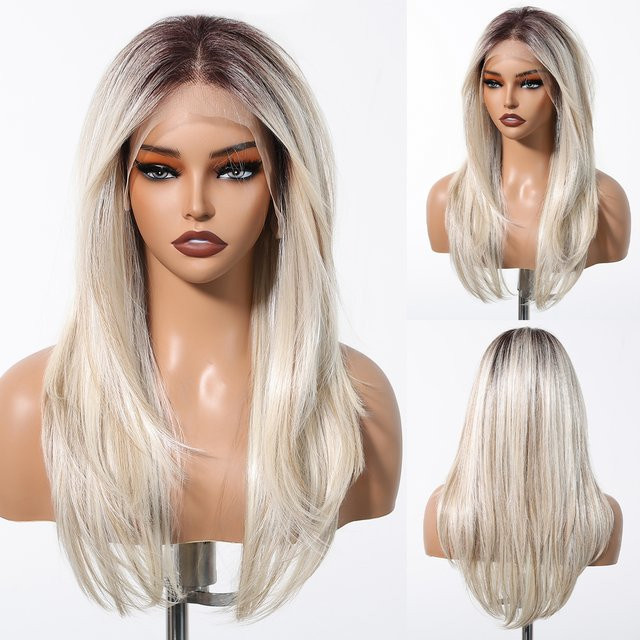 TINY LANA Perücke, Ombre Blonde Platin, Synthetisch, Lange Gerade, Damen - Bild 1