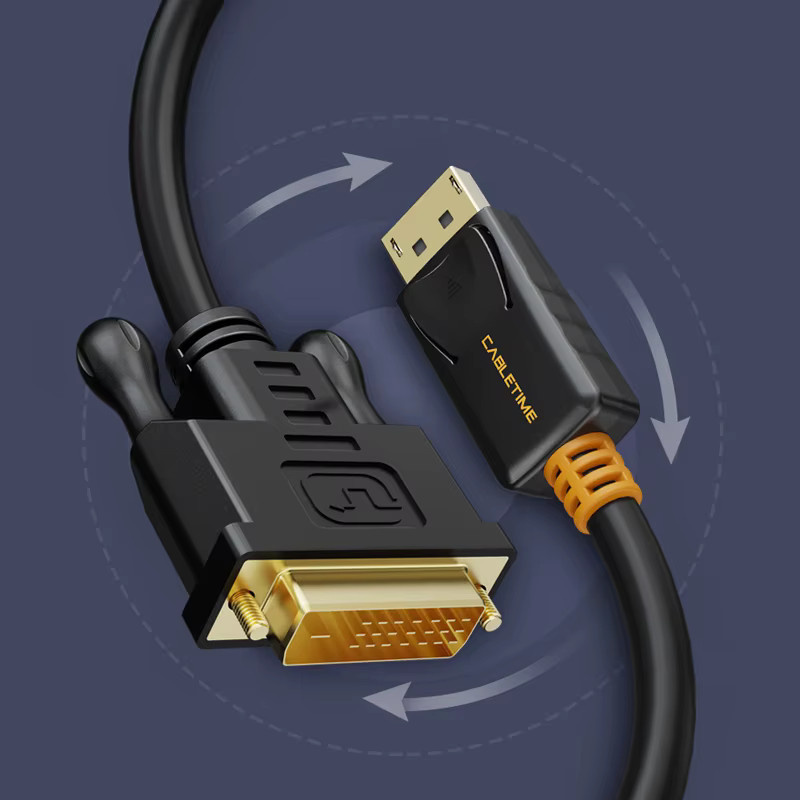 CABLETIME DisplayPort-zu-DVI-Adapterkabel, Konverter in Schwarz, Länge: 1,8 m - Bild 2