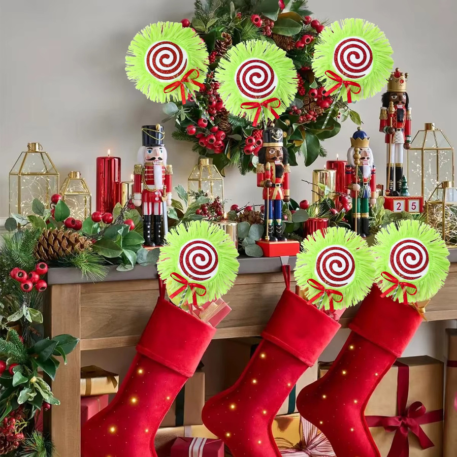 PATIMATE Weihnachtsbaum-Dekoration aus Plüsch, 2 Stück grüne Süßigkeiten-Kronen als hängende Dekoration für Weihnachten und Partys - Bild 4