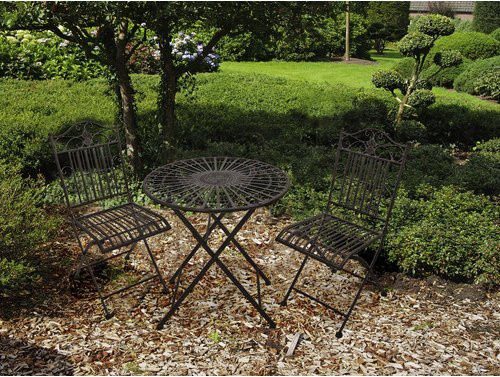 Garden Pleasure Balkon-Set Mangan 3-teilig aus Stahl in Grau, Schwarz und Braun, Durchmesser: 70 cm, Höhe: 73 cm - Bild 2