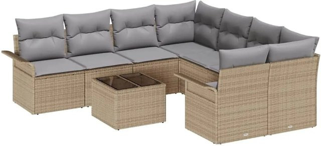 vidaXL Garten-Sofa-Set 9-teilig aus Polyrattan in Beige mit Tisch und Polsterkissen für Terrasse und Balkon - Bild 1