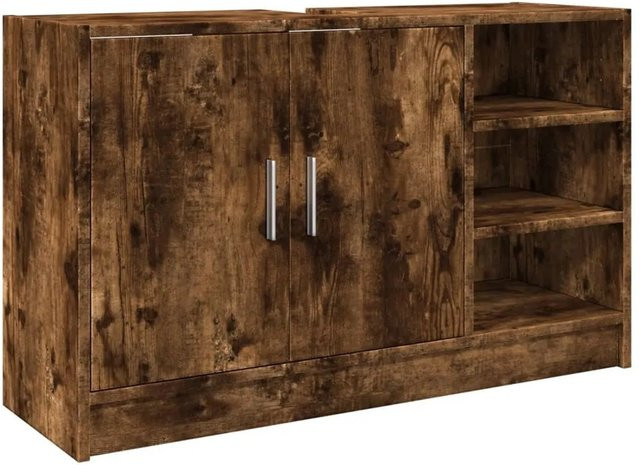 vidaXL Waschbeckenunterschrank Räuchereiche Braun aus Holzwerkstoff mit Türen und offener Ablage, B/T/H: 90 x 29 x 55 cm - Bild 1