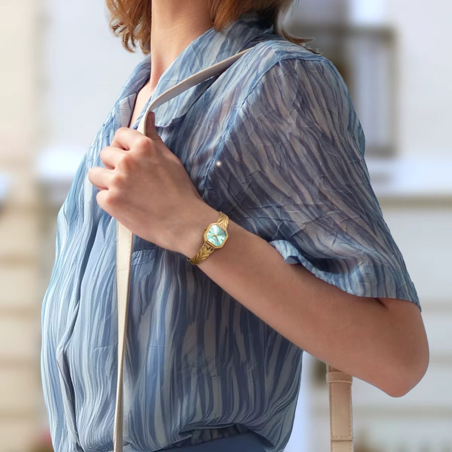 BERNY Armbanduhr, Quarz, Edelstahl, Gold, Blau, Damen, eckig - Bild 3