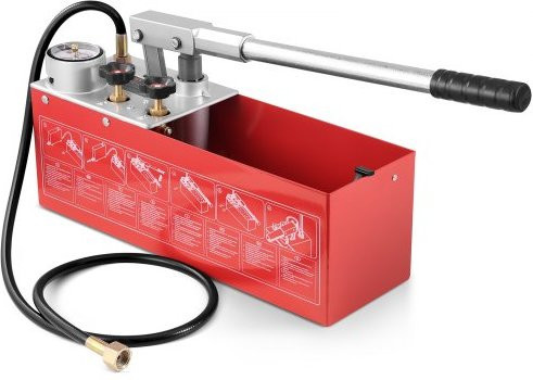 VEVOR Hydraulisches Wasserdruckprüfer-Set mit Doppelventil und Manometer, max. 25 Bar, 10-L-Wassertank, Farbe: Rot - Bild 1