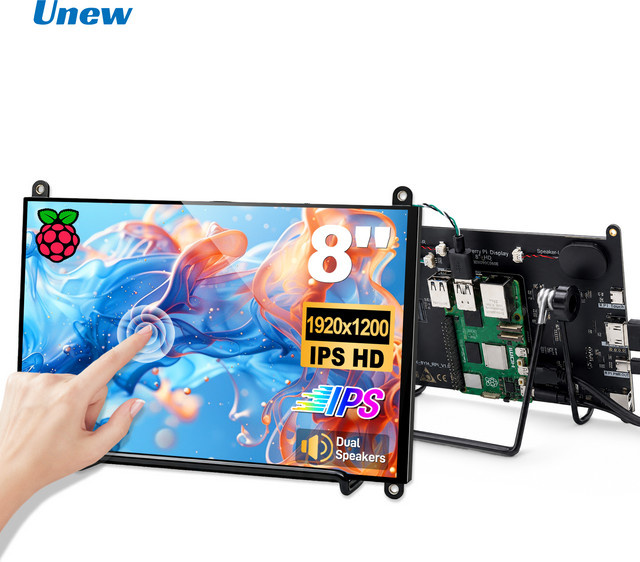 UNEW Tragbarer 8 Zoll Monitor mit Touchscreen-Display und 1920x1200 Auflösung in Schwarz für Raspberry Pi 5 - Bild 1