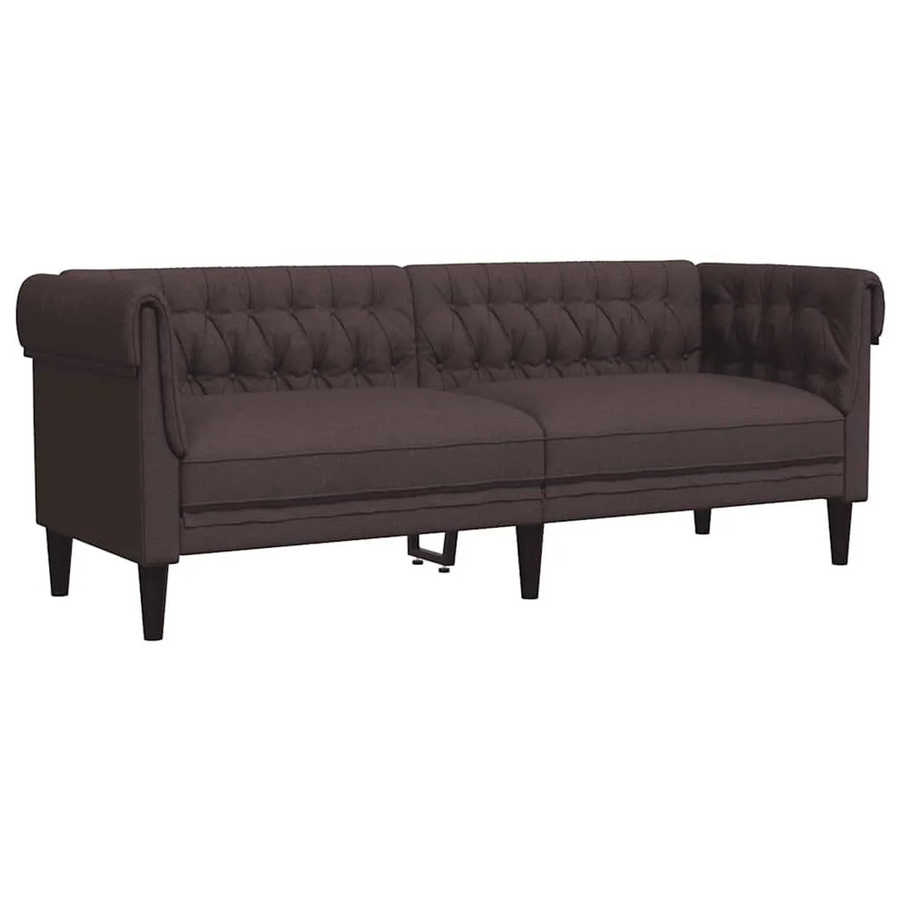 vidaXL Chesterfield-Sofa 3-Sitzer Dunkelbraun mit Stoffbezug und Massivholzrahmen B: 201,5 cm, H: 74,5 cm, T: 74,5 cm - Bild 2