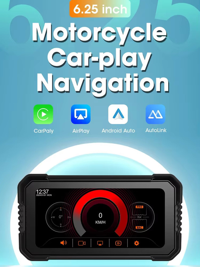 Jansite Tragbares 6,25 Zoll Motorrad GPS Navigationsgerät mit kabellosem CarPlay, IPS-Touchscreen, IPX7 wasserdicht, Moto-DVR Fahrtenschreiber und TPMS Unterstützung, Schwarz - Bild 5