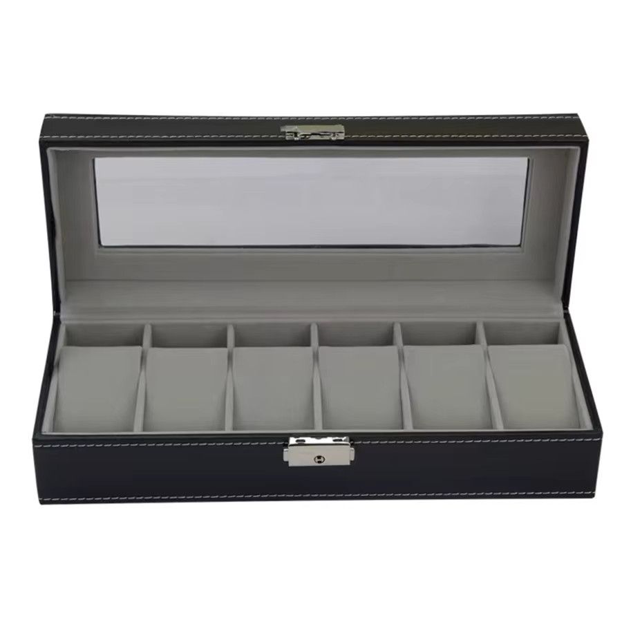 DOKW Uhrenbox aus PU Leder mit Glasdeckel für Männer als Schmuck-Organizer und Vitrine - Bild 4