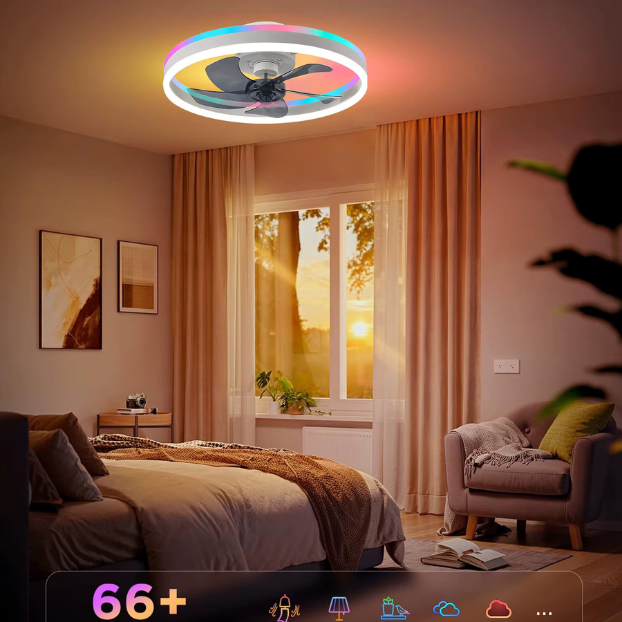 Smart RGB Deckenventilator mit LED-Licht von IRALAN in Weiß, dimmbar mit Fernbedienung - Bild 2
