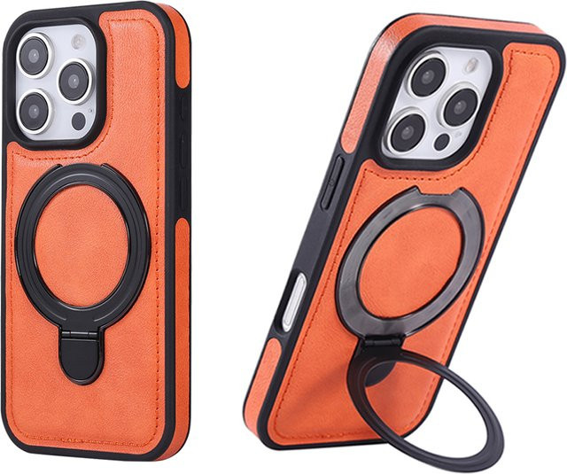 Magnetische Business Leder Textur Schutzhülle mit Ring Ständer für iPhone 16 15 14 13 12 11 Pro Plus Max kompatibel mit MagSafe stoßfeste Hybrid Hülle in Blau und Orange - Bild 1