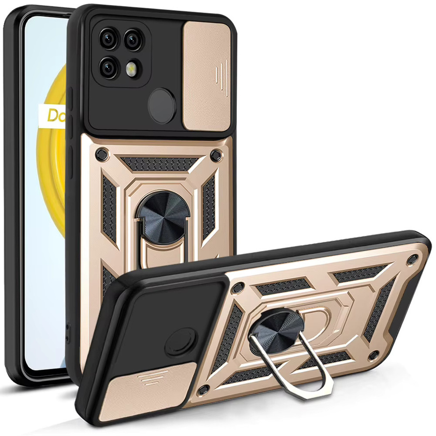 Magnetische Panzer-Handyhülle mit Ringhalter und Kameraschutz für Realme C12, C25, C25S und C15 in Grün - Bild 1