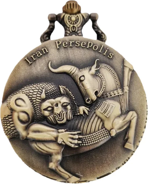 Wecin Taschenuhr Halskette, Bronze, Quarz, Löwen- und Stiermotiv, Unisex - Bild 1