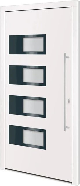 vidaXL Haustür Weiß mit Glaseinsatz aus Aluminium und Kunststoff, modern, B/H: 110 x 210 cm - Bild 1