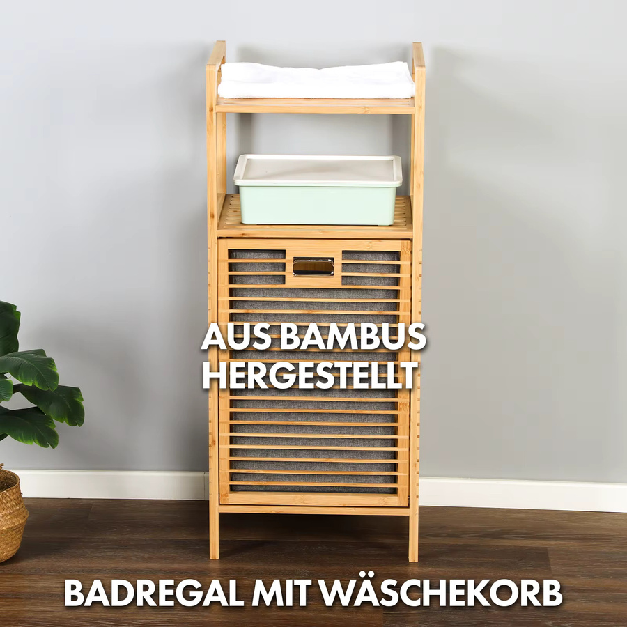 FLOORDIREKT Wäschekorb Arizona aus Bambus in Braun mit 2 Fächern und Textilkorb, H x B x T: 95 x 40 x 30 cm - Bild 2