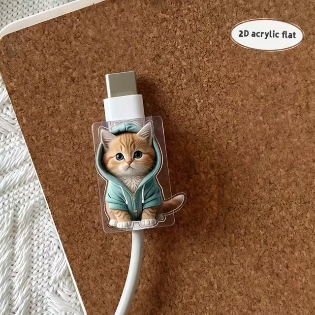 Zwei bunte Kabelschutz-Figuren in Katzenform für USB-C Ladekabel zur Vermeidung von Kabelbrüchen - Bild 1