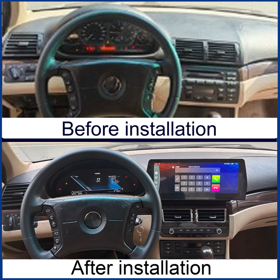Digitales Kombiinstrument für BMW E46 1999–2004 mit kabellosem CarPlay und 10,25 Zoll HD-Bildschirm in Schwarz - Bild 2
