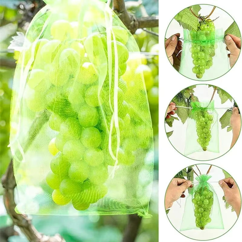 50 Organza-Schutzbeutel aus atmungsaktivem Mesh für Trauben, Erdbeeren und Sämlinge, Farbe: Weiß/Transparent - Bild 2