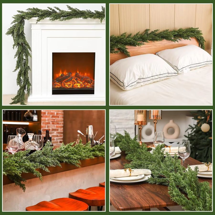 Künstliche Weihnachts-Girlande aus Zypresse, Kiefer und Rattan in Armeegrün als hängendes Dekor für Home und Outdoor - Bild 4