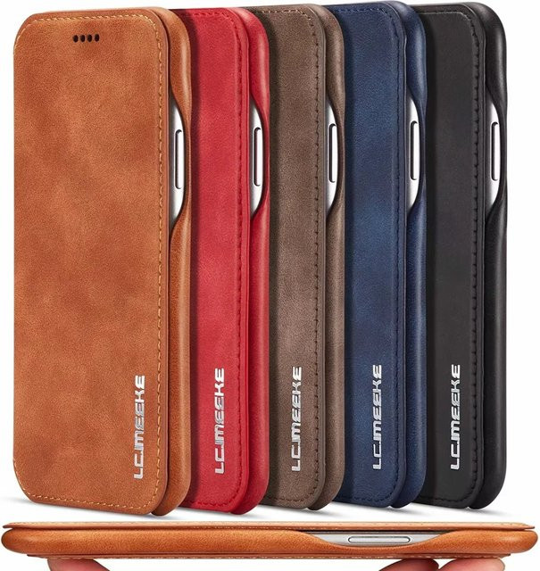 Luxuriöse ultradünne Ledertasche mit Klappdeckel für Samsung Galaxy S23 S22 S21 S20 FE Ultra S10 S9 S8 Plus A53 A54 A12 A22 A52 A31 A51 A71 in Rot - Bild 1