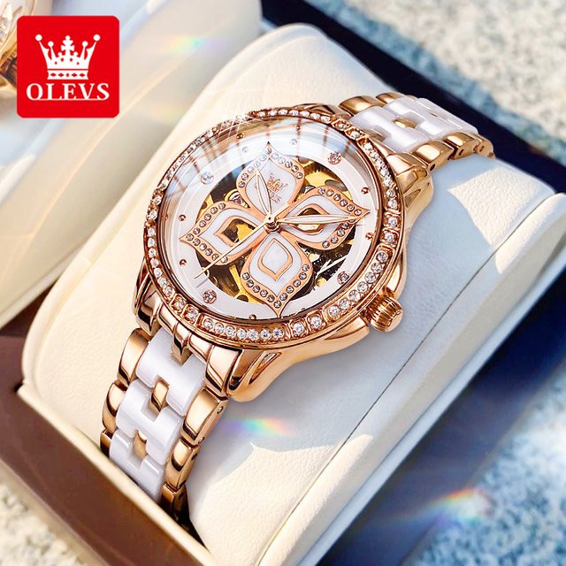 OLEVS Armbanduhr Automatik, Edelstahl, Keramik, Diamant, Damen - Bild 1