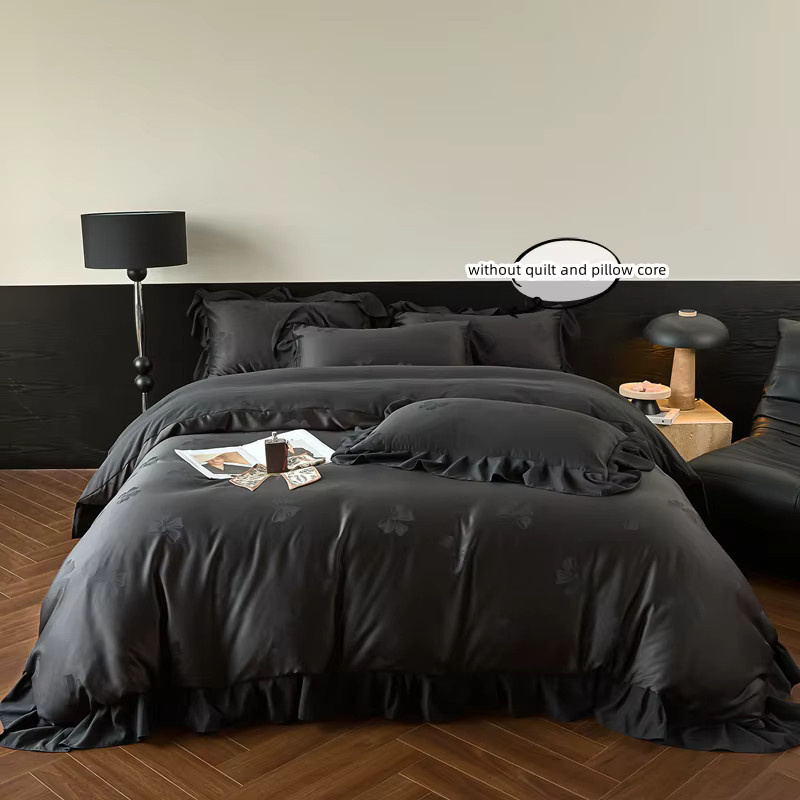 3-teiliges Jacquard Bettwäsche-Set mit floralem Schmetterlingsknoten-Design in Schwarz-Weiß, B/H: 135 x 200 cm - Bild 3