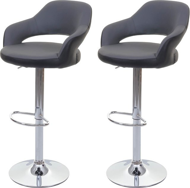 2er-Set MCW Barhocker F16 Drehhocker mit Lehne aus Kunstleder in Grau-Schwarz - Bild 1