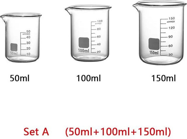 3-teiliges Glas-Messbecher-Set von YWDL mit klarer Skala, hitzebeständig und transparent, Füllmengen: 50 ml, 100 ml und 1000 ml - Bild 1