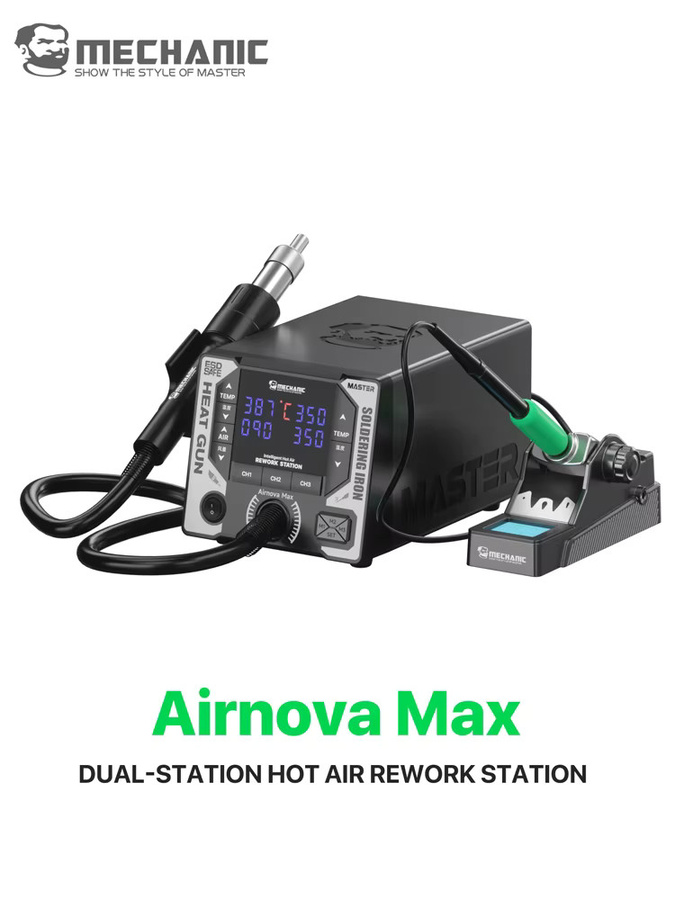 MECHANIC AirNova Max Dual-Station Lötstation mit Heißluftpistole und elektrischem Lötkolben in Schwarz - Bild 7