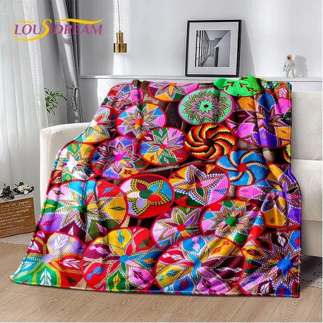 LOUSIDREAM Plüschdecke mit 3D Äthiopien Blumen Mandala Design in Multicolor - Bild 1