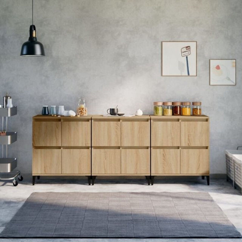 Set aus 3 Sideboards vidaxl in Sonoma-Eiche, Holz und Metall, B/T/H: 60 x 35 x 70 cm - Bild 1